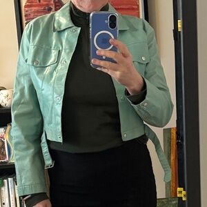 Pale mint leather crop jacket